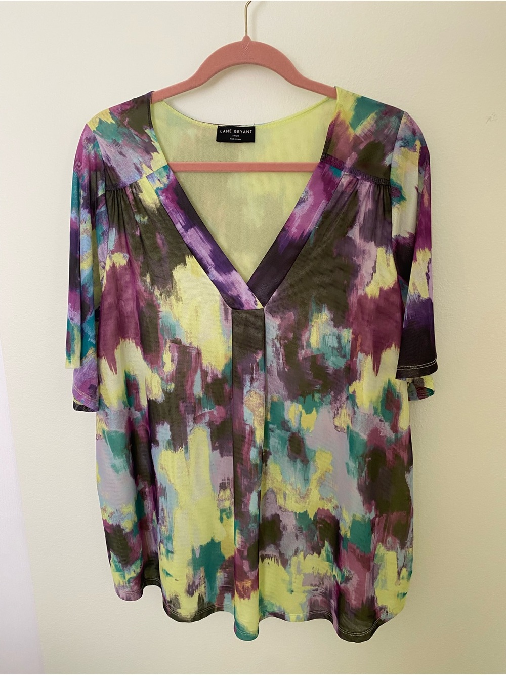 Lane Bryant Yellow, Purple, Yellow & Teal Abstract V-Neck Blouse Size 18/20 NEW